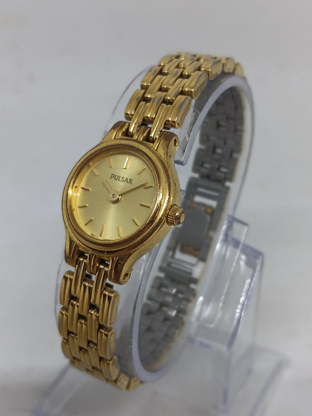 VINTAGE 1997 Pulsar 1N00-X042 Women's 20mm Gold Plated Quartz Watch NEW BATT